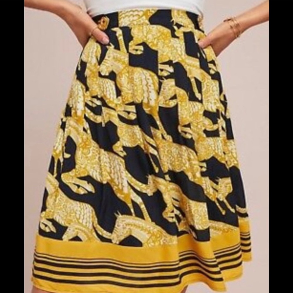 Anthropologie Maeve gold and navy horse skirt Size 6